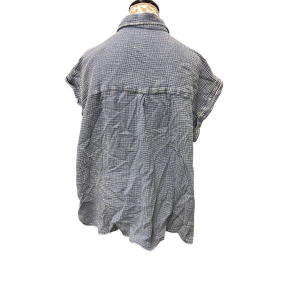 🩵 Como Vintage 2X Blue Gauze Button Up Shirt – Soft Cotton Tunic - Picture 3 of 4